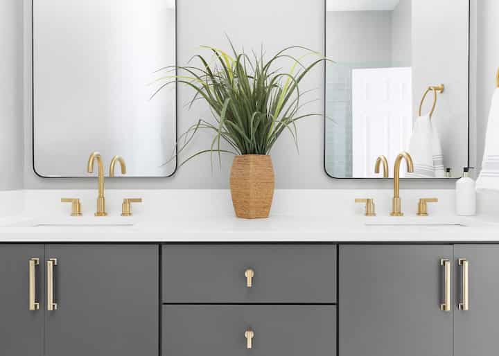 A beautiful grey and gold bathroom remodeling project in Corona, California
